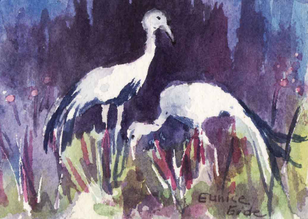 Cranes a Pair, Eunice Eide, watercolor