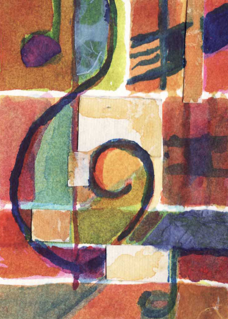Notes in Treble, Dorothy Bausch, watercolor, SOLD