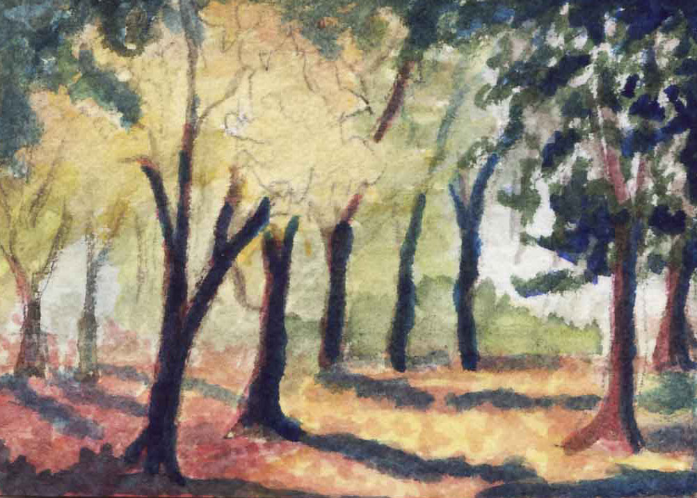 Sunlit Path, Mary Ann Inman, watercolor, SOLD