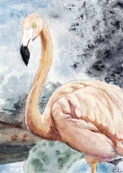 "Flamingo" by Beverly Larson, Fitchburg, WI - Watercolor, SOLD